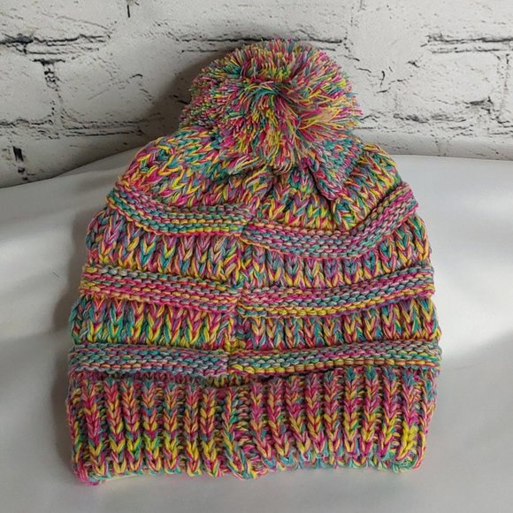 'C.C. BEANIE' "POM-POM' BEANIE KIDS VARIEGATED MULE - Picture 2 of 15